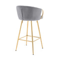 30 Inch Set Of 2 Bar Stools,With Chrome Footrest And Base Velvet Golden Leg Simple Bar Stool,Gray Gray Foam Fabric