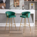 26 Inch Set Of 2 Bar Stools,With Chrome Footrest And Base Velvet Golden Leg Simple Bar Stool,Green Green Foam Fabric