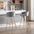 30 Inch Set Of 2 Bar Stools,With Chrome Footrest And Base Velvet Golden Leg Simple Bar Stool,Gray Gray Foam Fabric