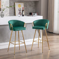 26 Inch Set Of 2 Bar Stools,With Chrome Footrest And Base Velvet Golden Leg Simple Bar Stool,Green Green Foam Fabric