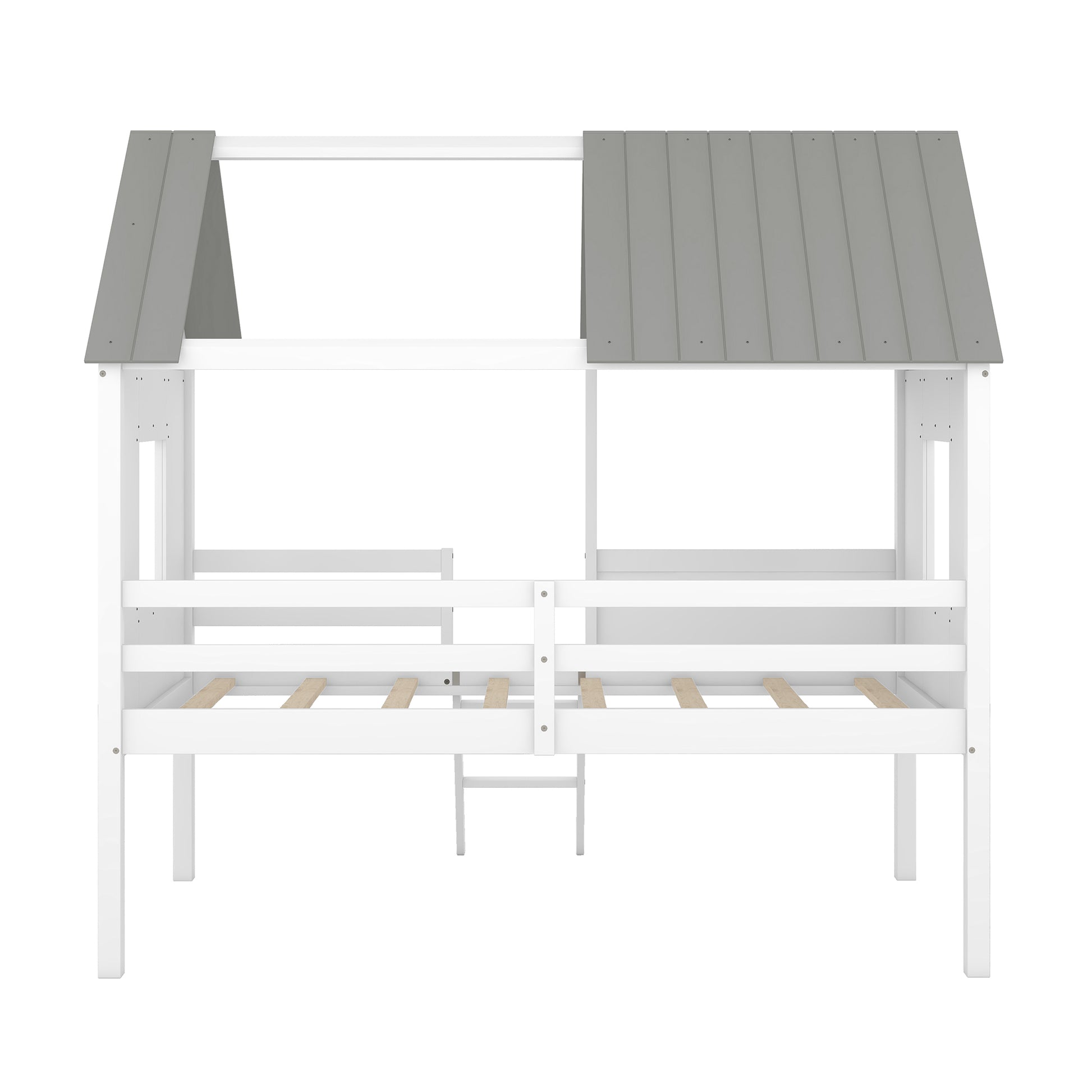 Twin Size Low Loft Wood House Bed With Two Side Windows White Gray Old Sku: Lp000037Aae Gray Solid Wood