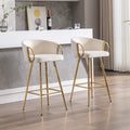 30 Inch Set Of 2 Bar Stools,With Chrome Footrest And Base Velvet Golden Leg Simple Bar Stool,Cream Cream Foam Fabric