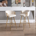 30 Inch Set Of 2 Bar Stools,With Chrome Footrest And Base Velvet Golden Leg Simple Bar Stool,Cream Cream Foam Fabric