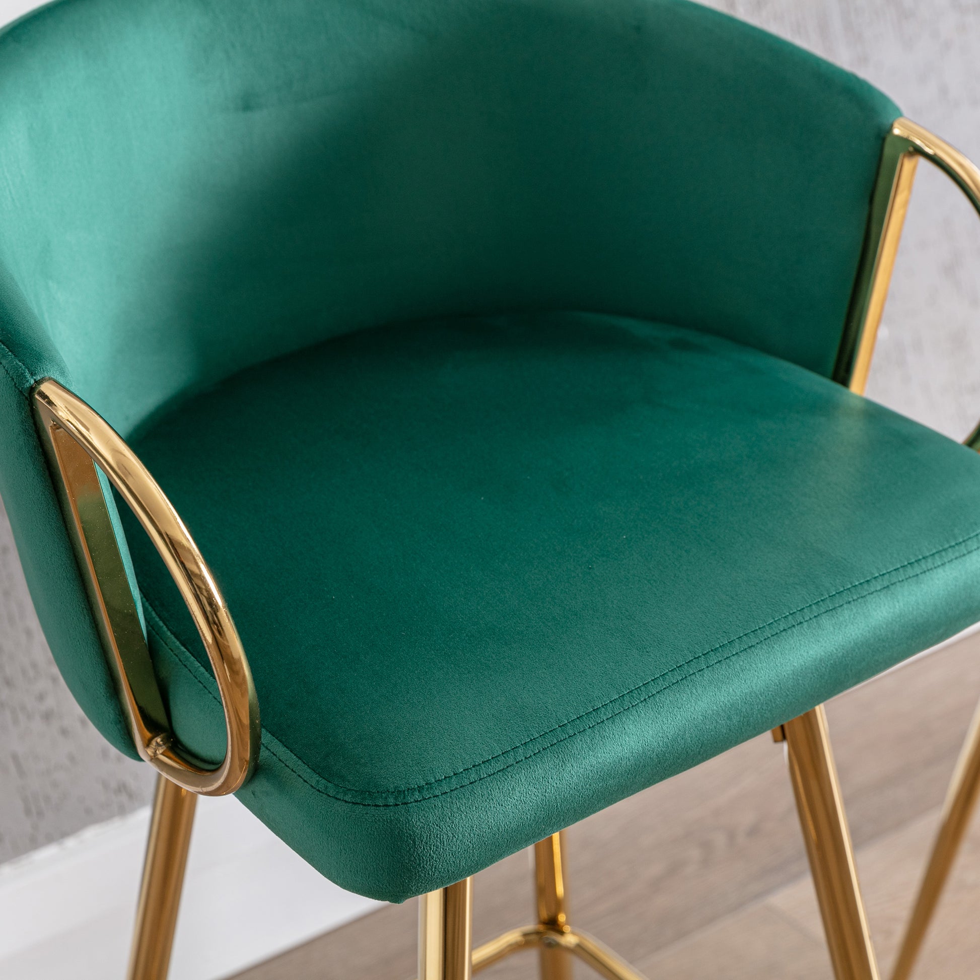 30 Inch Set Of 2 Bar Stools,With Chrome Footrest And Base Velvet Golden Leg Simple Bar Stool,Green Green Foam Fabric