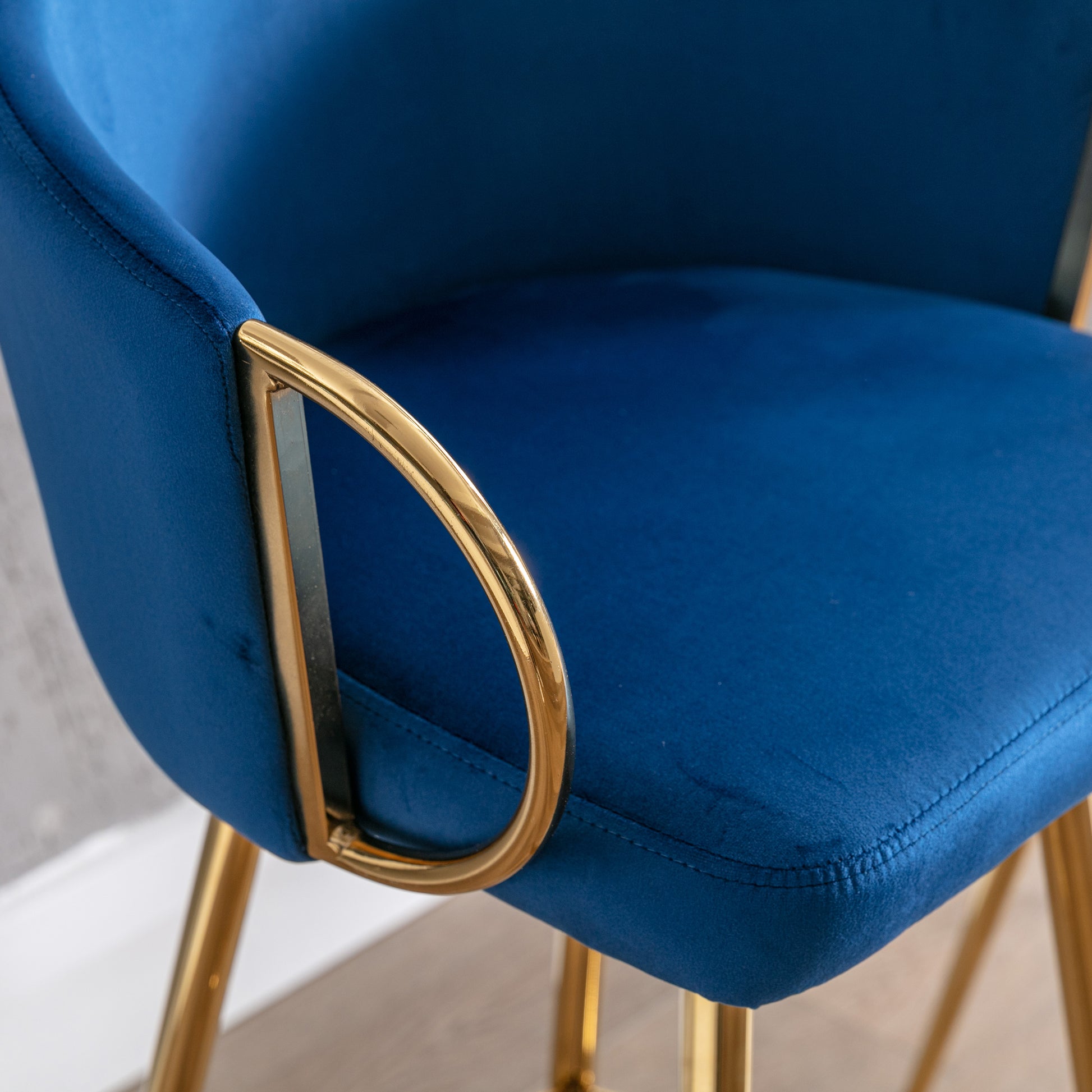 30 Inch Set Of 2 Bar Stools,With Chrome Footrest And Base Velvet Golden Leg Simple Bar Stool,Blue Blue Foam Fabric