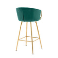 26 Inch Set Of 2 Bar Stools,With Chrome Footrest And Base Velvet Golden Leg Simple Bar Stool,Green Green Foam Fabric