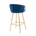 26 Inch Set Of 2 Bar Stools,With Chrome Footrest Velvet Golden Leg Simple Bar Stool,Blue Blue Foam Fabric