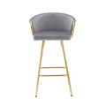 30 Inch Set Of 2 Bar Stools,With Chrome Footrest And Base Velvet Golden Leg Simple Bar Stool,Gray Gray Foam Fabric