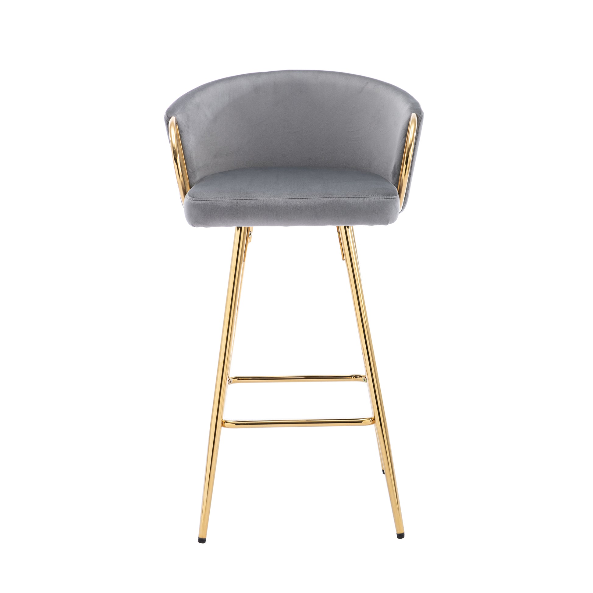 30 Inch Set Of 2 Bar Stools,With Chrome Footrest And Base Velvet Golden Leg Simple Bar Stool,Gray Gray Foam Fabric