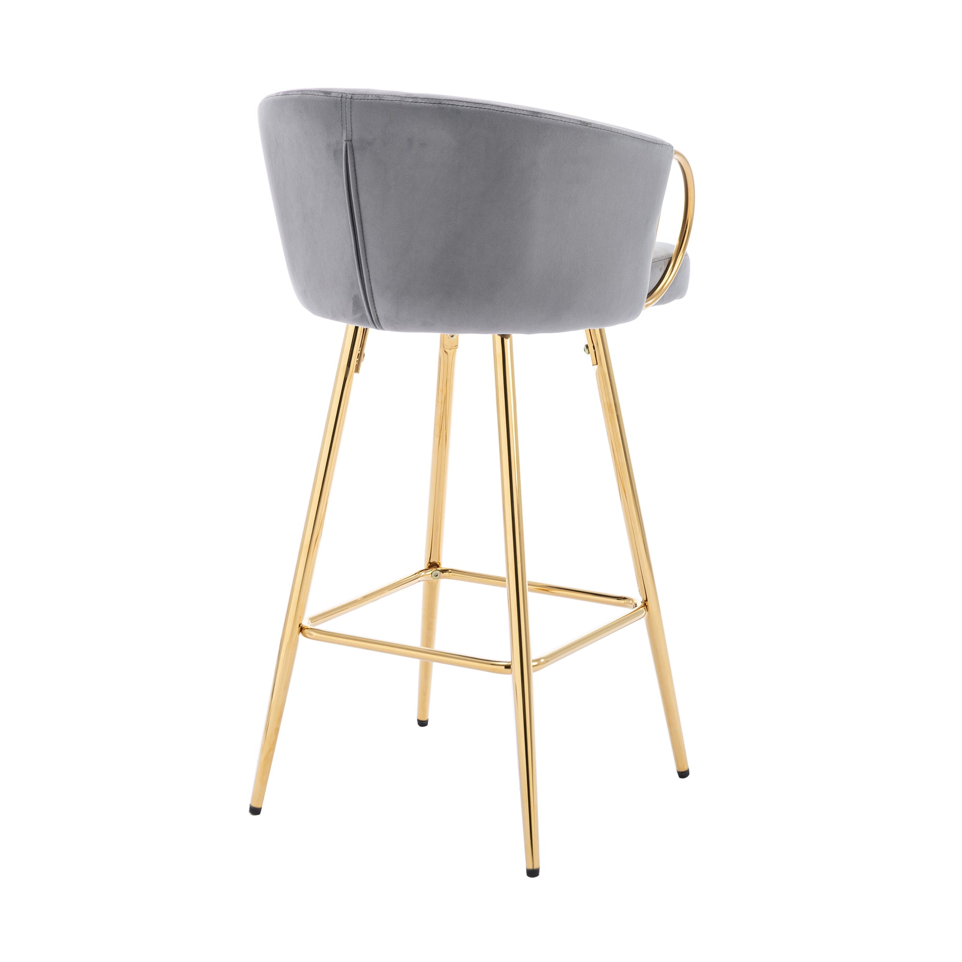 26 Inch Set Of 2 Bar Stools,With Chrome Footrest And Base Velvet Golden Leg Simple Bar Stool,Gray Gray Foam Fabric