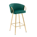 26 Inch Set Of 2 Bar Stools,With Chrome Footrest And Base Velvet Golden Leg Simple Bar Stool,Green Green Foam Fabric