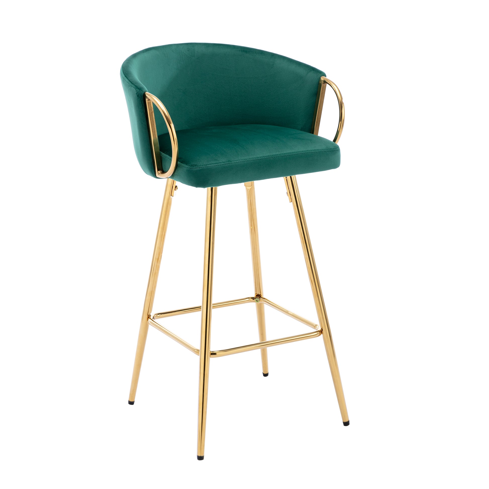 26 Inch Set Of 2 Bar Stools,With Chrome Footrest And Base Velvet Golden Leg Simple Bar Stool,Green Green Foam Fabric