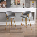 30 Inch Set Of 2 Bar Stools,With Chrome Footrest And Base Velvet Golden Leg Simple Bar Stool,Gray Gray Foam Fabric