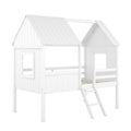 Twin Size Low Loft Wood House Bed With Two Side Windows White Old Sku: Lp000037Aak White Solid Wood