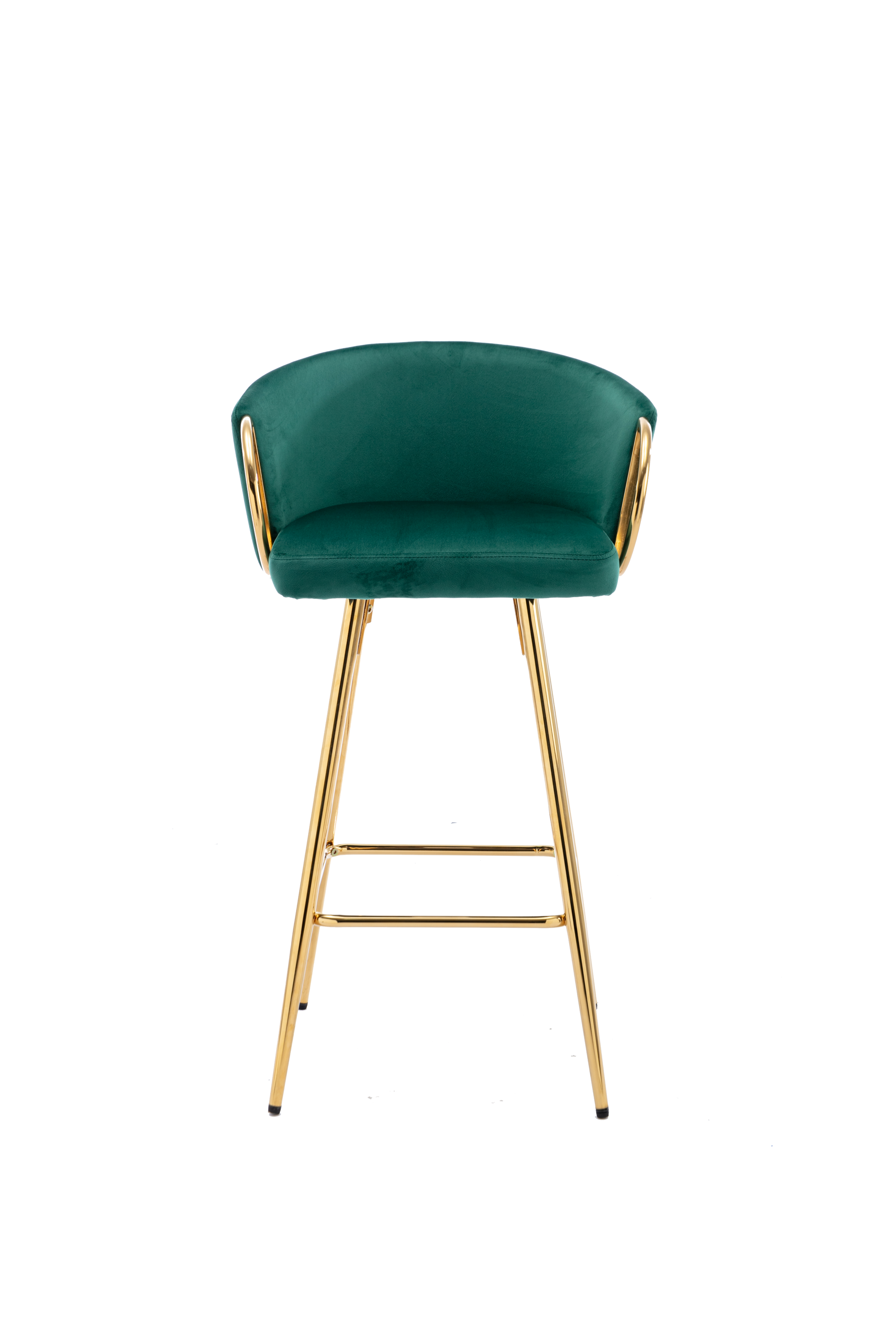 26 Inch Set Of 2 Bar Stools,With Chrome Footrest And Base Velvet Golden Leg Simple Bar Stool,Green Green Foam Fabric