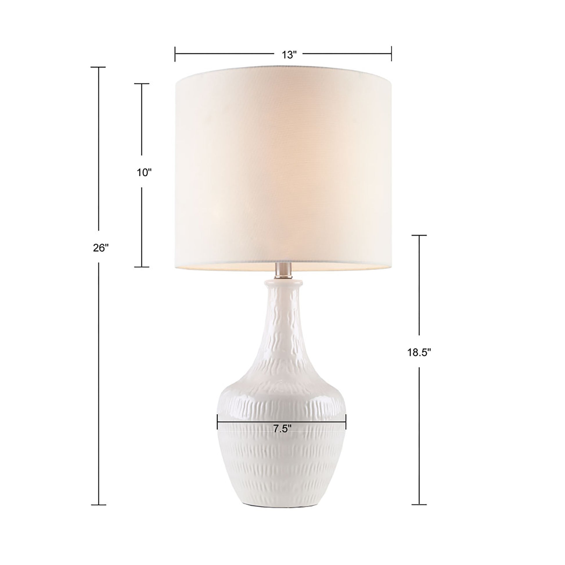 Celine Textured Ceramic Table Lamp White Cotton