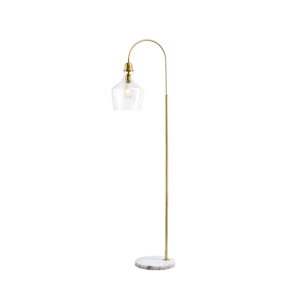 Arched Floor Lamp With Marble Base Gold Cotton