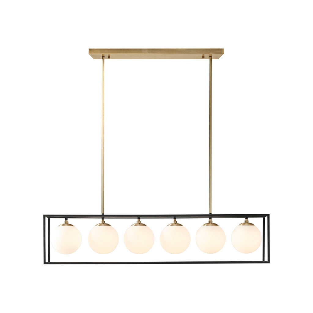 Helena 6 Light Frosted Glass Globe Linear Chandelier Black Cotton