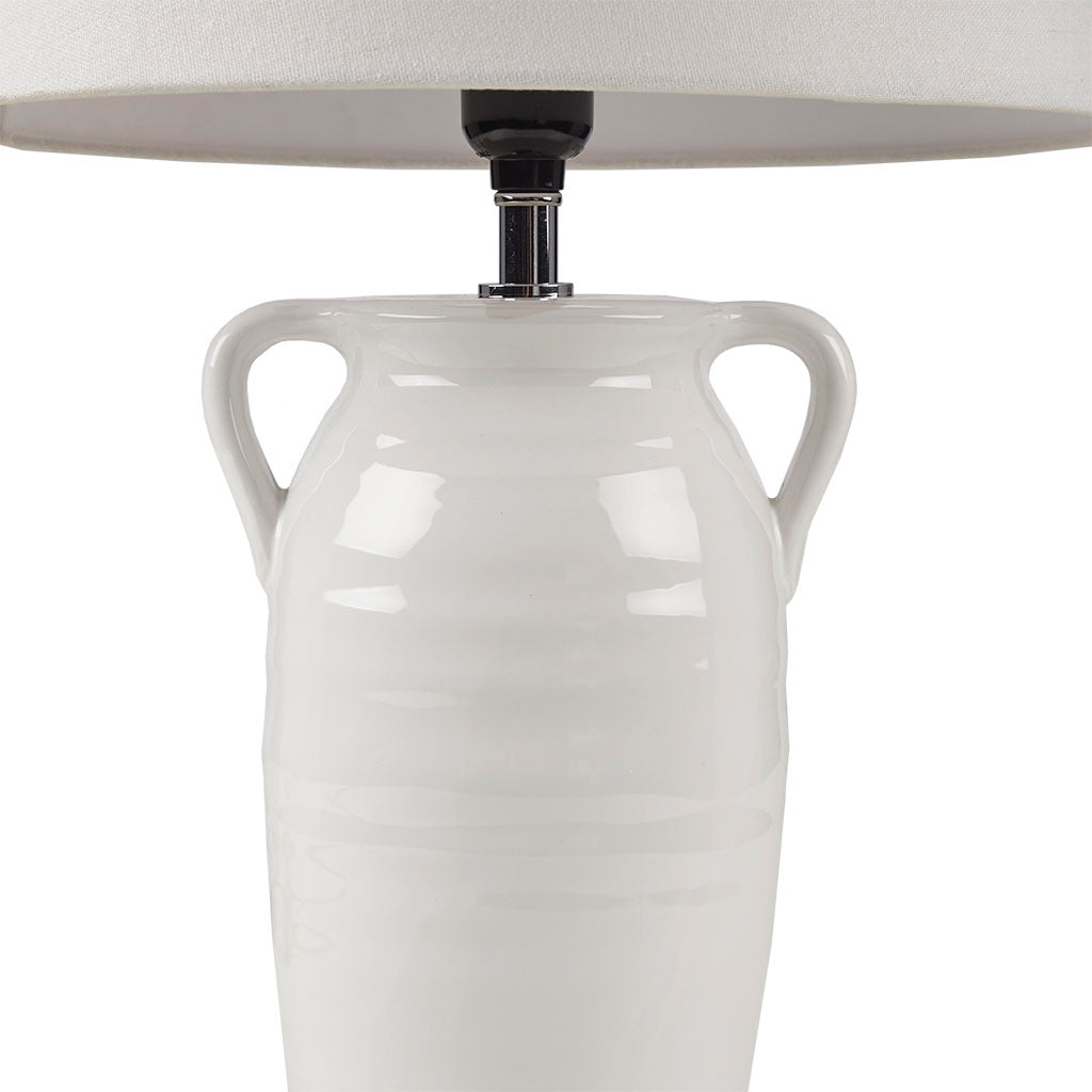 Ceramic Table Lamp With Handles White Polyester