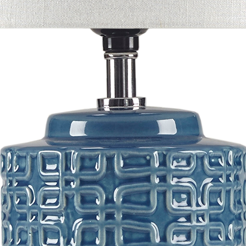 Geometric Ceramic Table Lamp Blue Polyester
