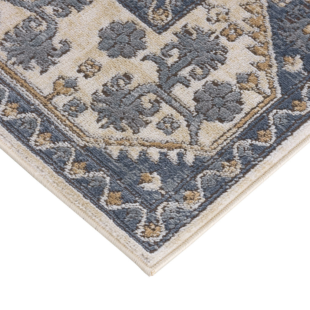 Tiled Border Area Rug Blue Cream Polyester