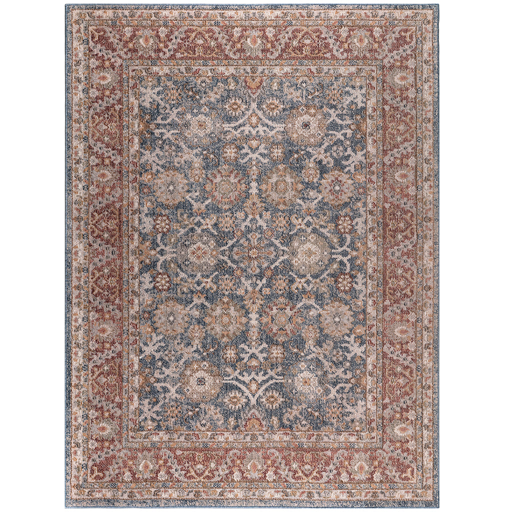 Persian Bordered Traditional Woven Area Rug Blue Red Polyester