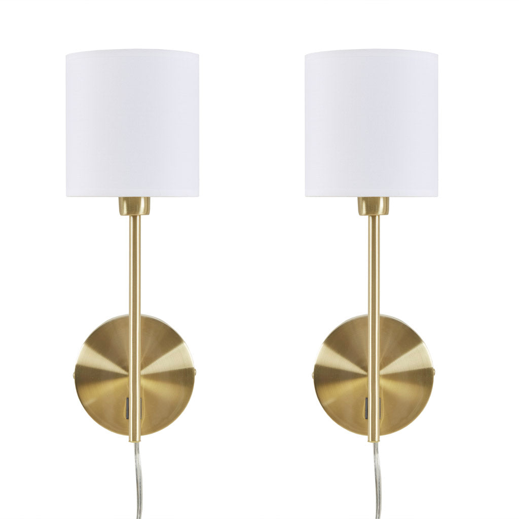 Metal Wall Sconce With Cylinder Shade, Set Of 2 Gold Cotton