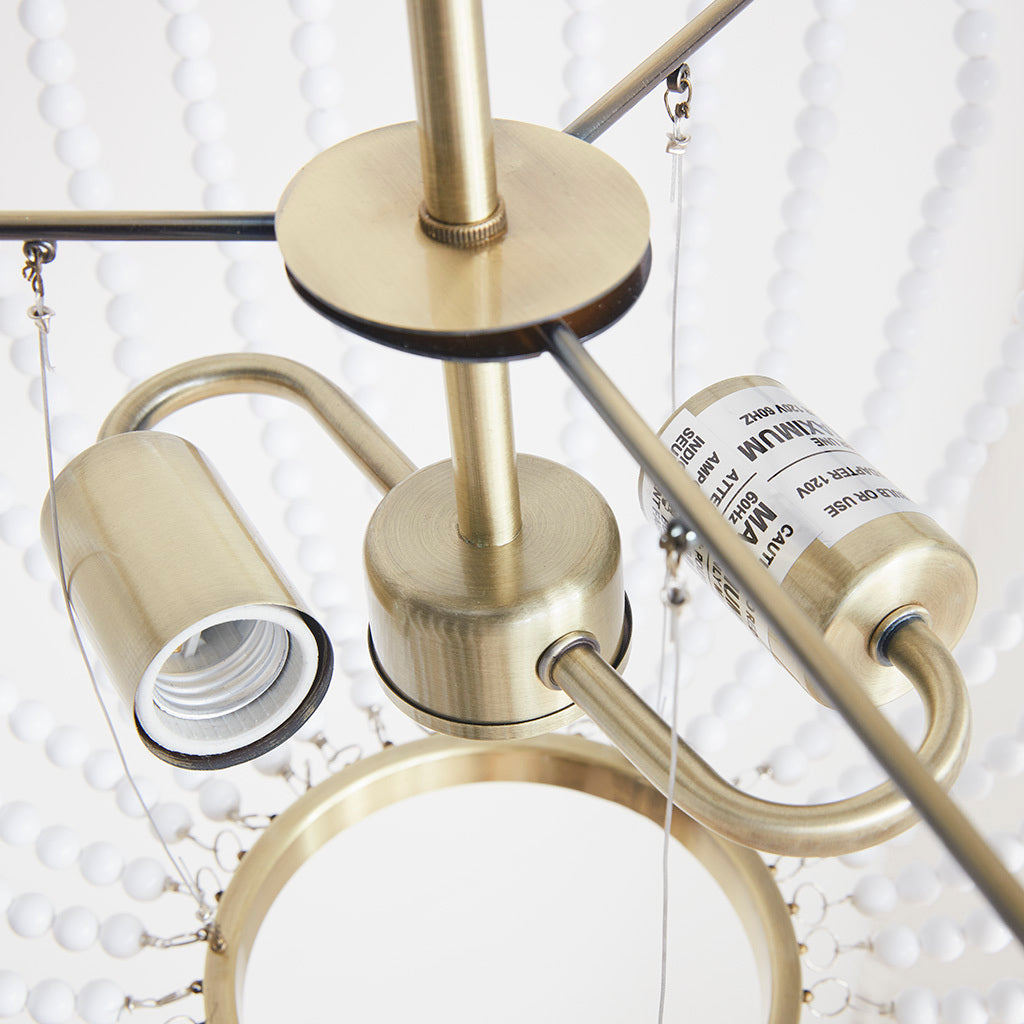 2 Light Beaded Chandelier Antique Brass White Acrylic