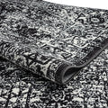 Distressed Vintage Persian Woven Area Rug Black Cream Polyester