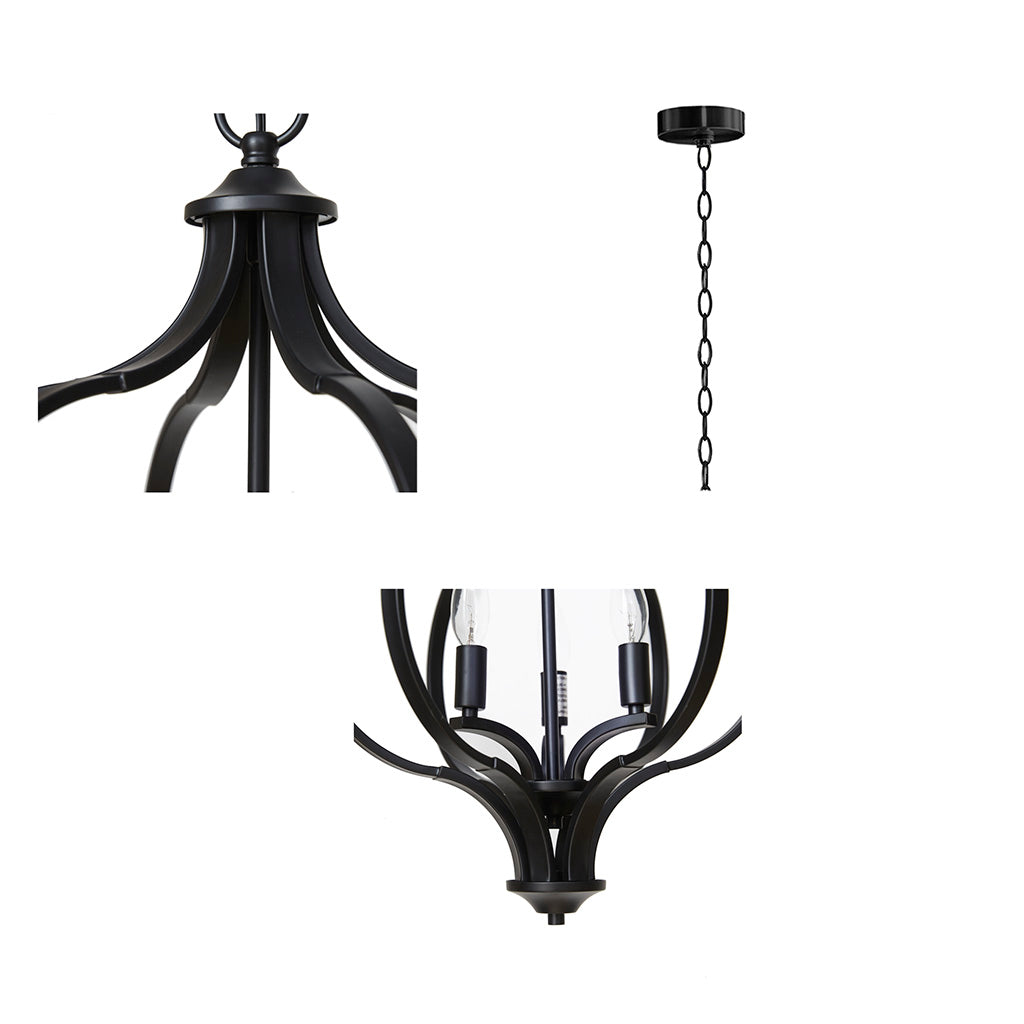 3 Light Metal Chandelier With Adjustable Chain Black Iron