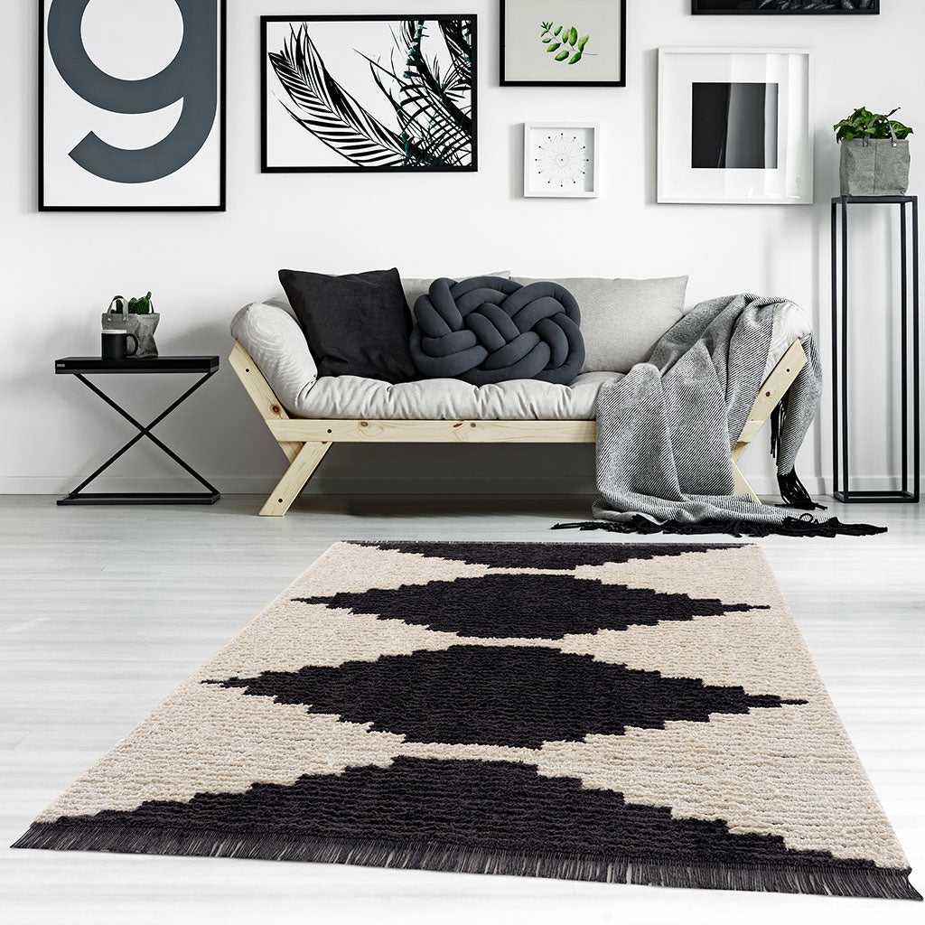 Black & Ivory Modern Area Rug Black Ivory Polyester