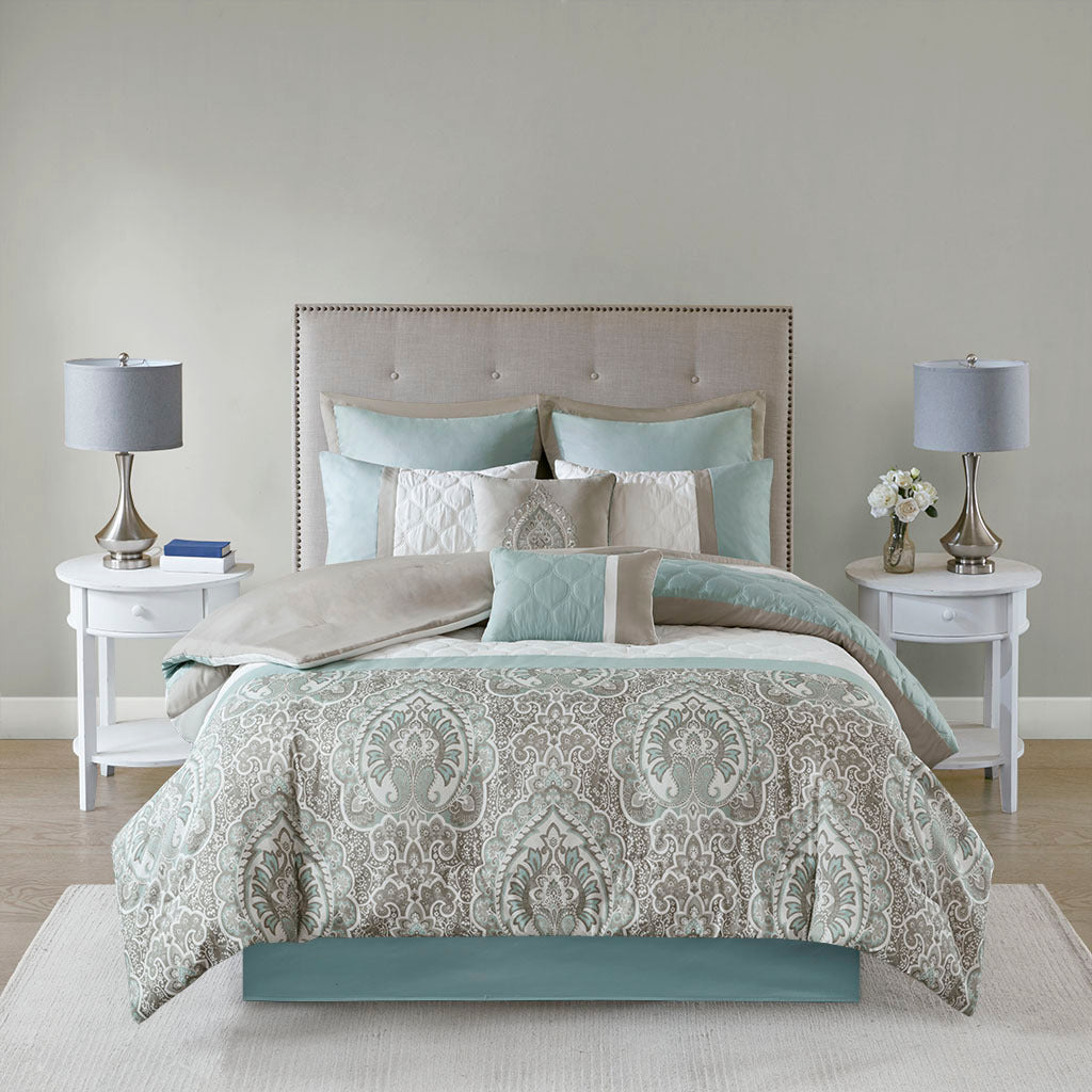 8 Piece Comforter Set Queen Seafoam Polyester