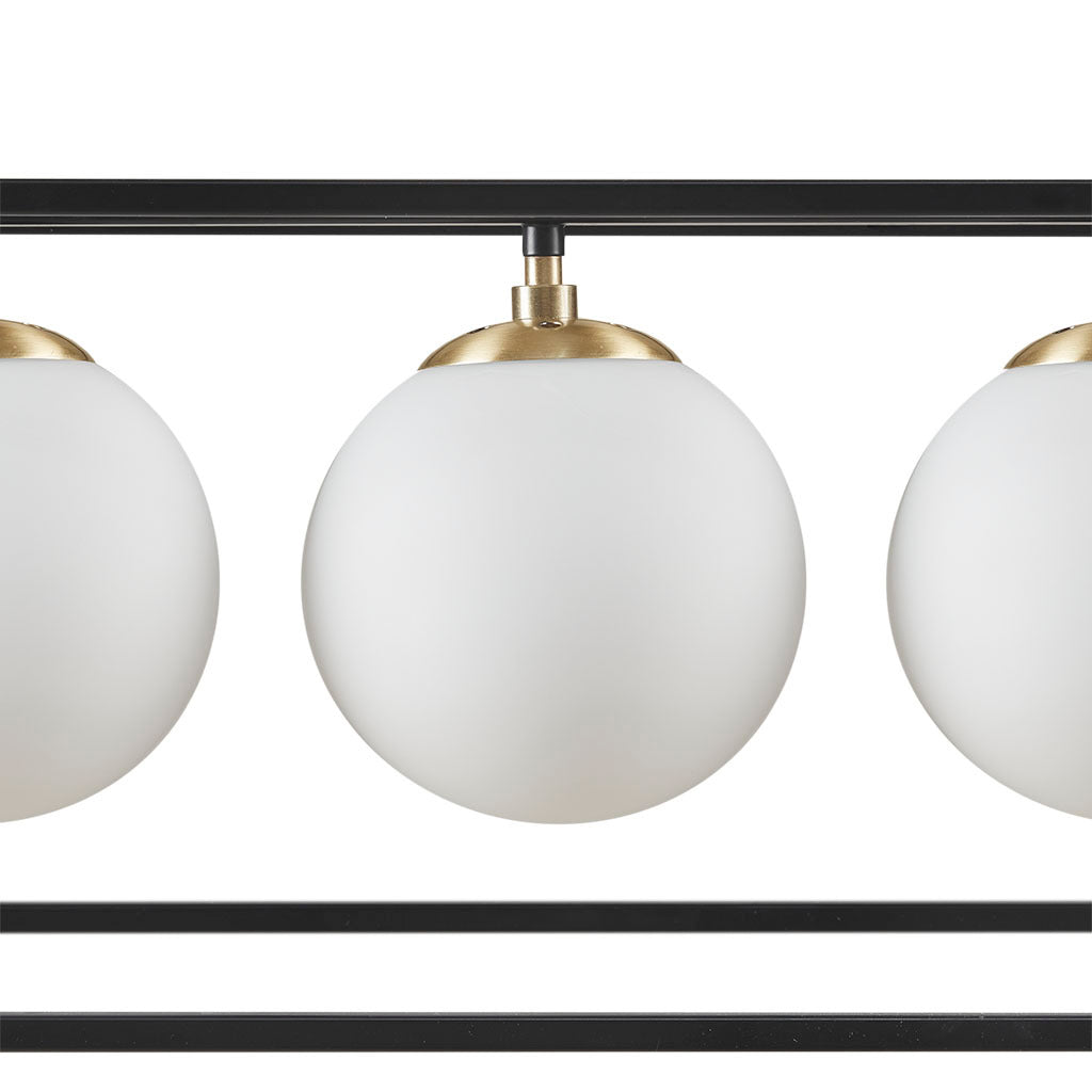 Helena 6 Light Frosted Glass Globe Linear Chandelier Black Cotton