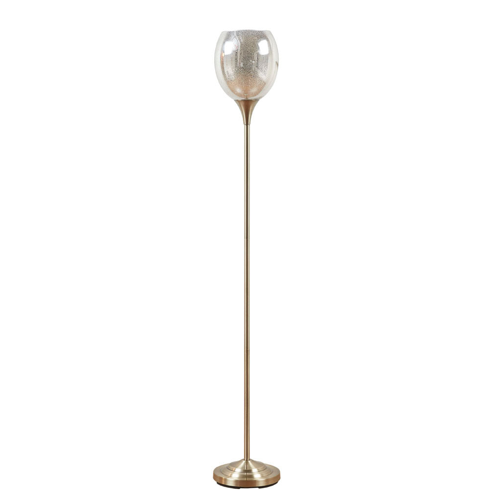 Uplight Floor Lamp With Mercury Glass Shade Antique Brass Iron