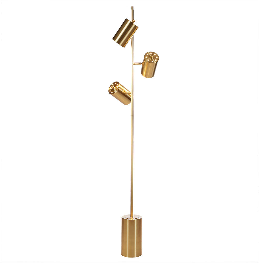 3 Light Metal Floor Lamp Gold Cotton