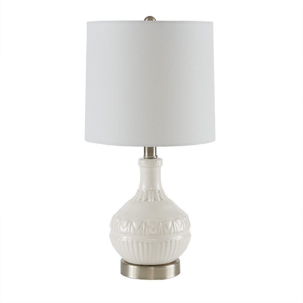 Gypsy Embossed Boho Table Lamp White Cotton