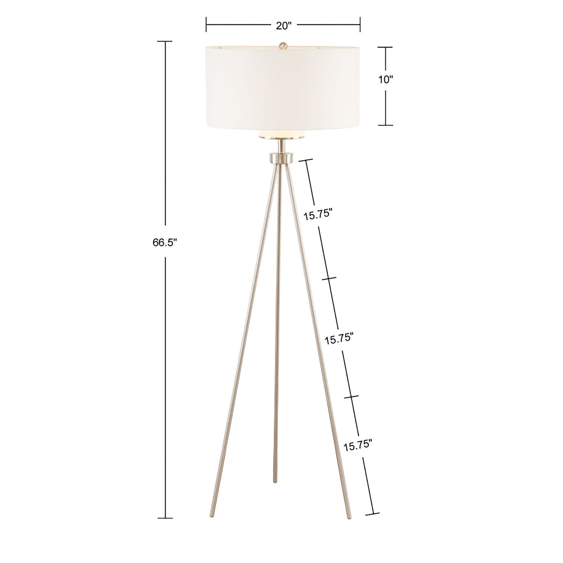 Pacific Tripod Metal Tripod Floor Lamp With Glass Shade Silver Cotton