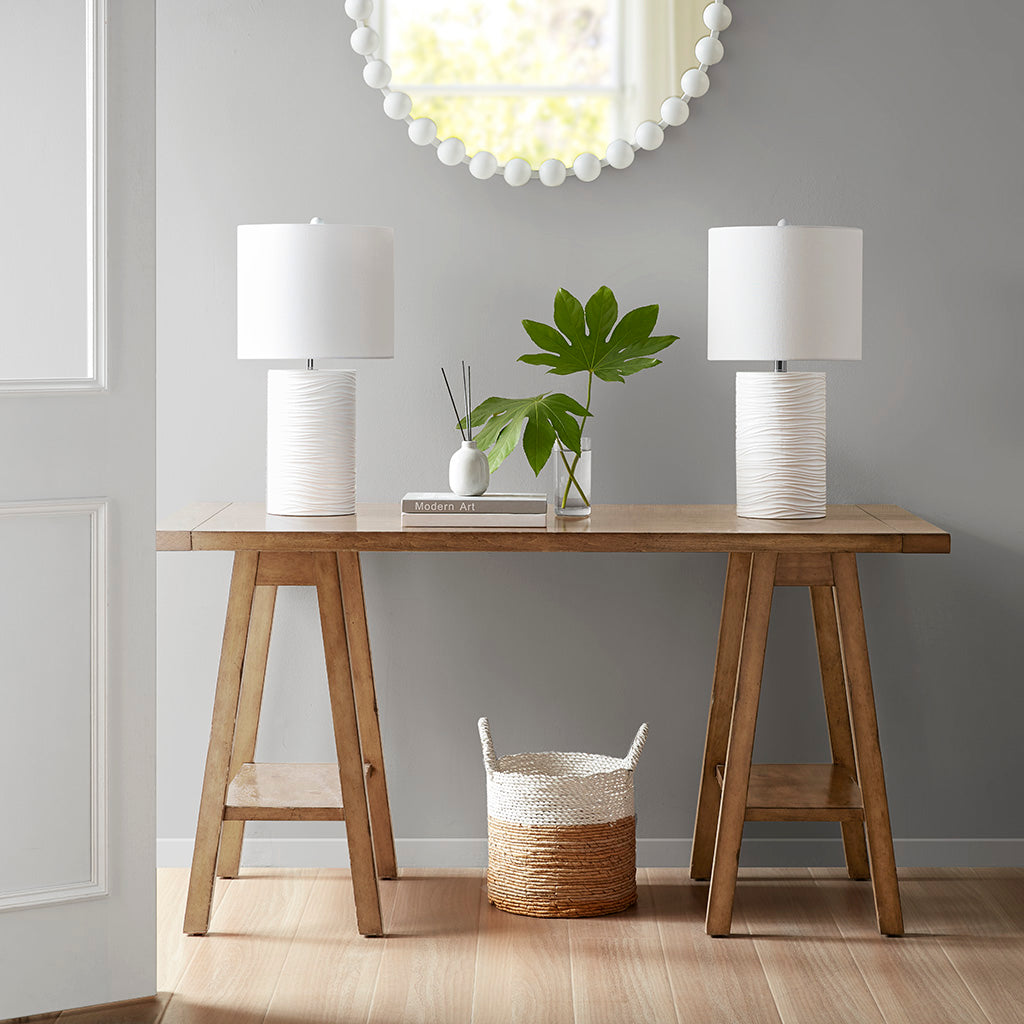 Textured Resin Table Lamp White Cotton