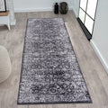 Distressed Vintage Persian Woven Area Rug Black Cream Polyester