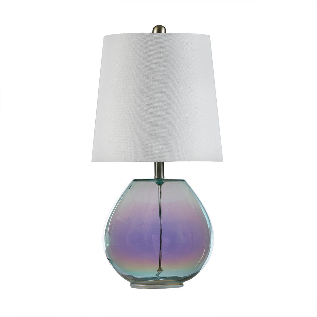 Ranier Iridescent Glass Table Lamp White Cotton