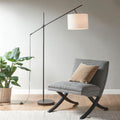 Adjustable Arched Floor Lamp With Drum Shade Oil Rubbed Bronze Cream Polyester