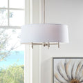 5 Light White Drum Shade Chandelier Silver Cotton