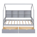 Wooden Twin Size House Bed With 2 Drawers,Kids Bed With Storage Shelf, Gray Twin Gray Solid Wood