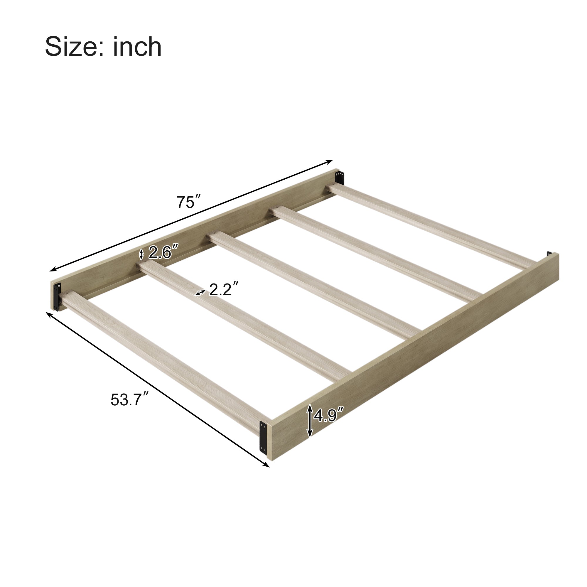 Full Size Conversion Kit Bed Rails for Convertible stone gray-solid wood+mdf