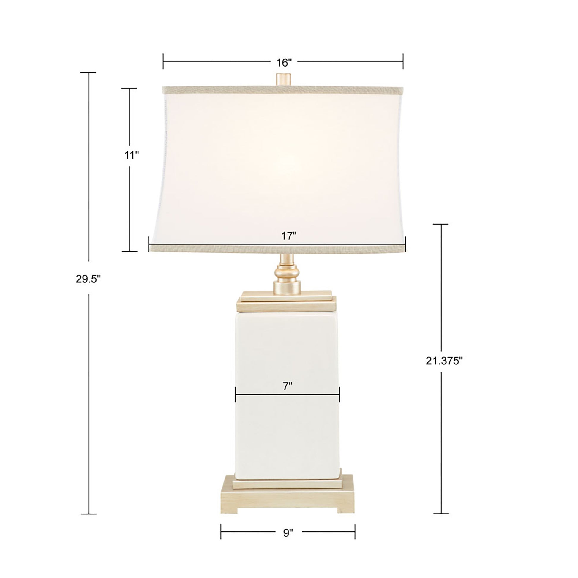 Rectangular Ceramic Table Lamp Ivory Metal