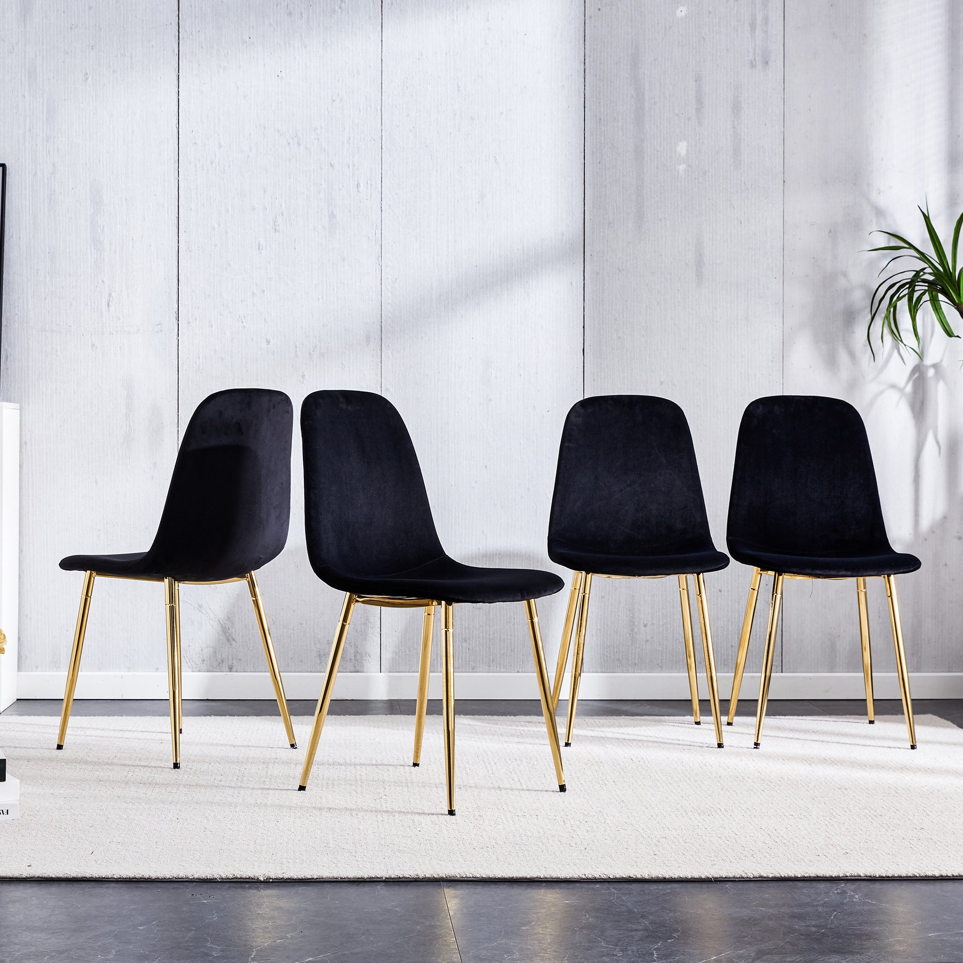 Dining Chairs Set Of 4, Modern Mid Century Style Dining Kitchen Room Upholstered Side Chairs,Accent Chairs Spoon Shaped With Soft Velvet Fabric Cover Cushion Seat And Golden Metal Legs.B0501A Black Foam Velvet