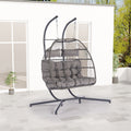 2 Person Outdoor Rattan Hanging Chair Patio Wicker Egg Chair Yes Sectional Light Gray Uv Resistant Frame Water Resistant Cushion Garden & Outdoor American Design 2 Person Seating Group Polyester Rattan