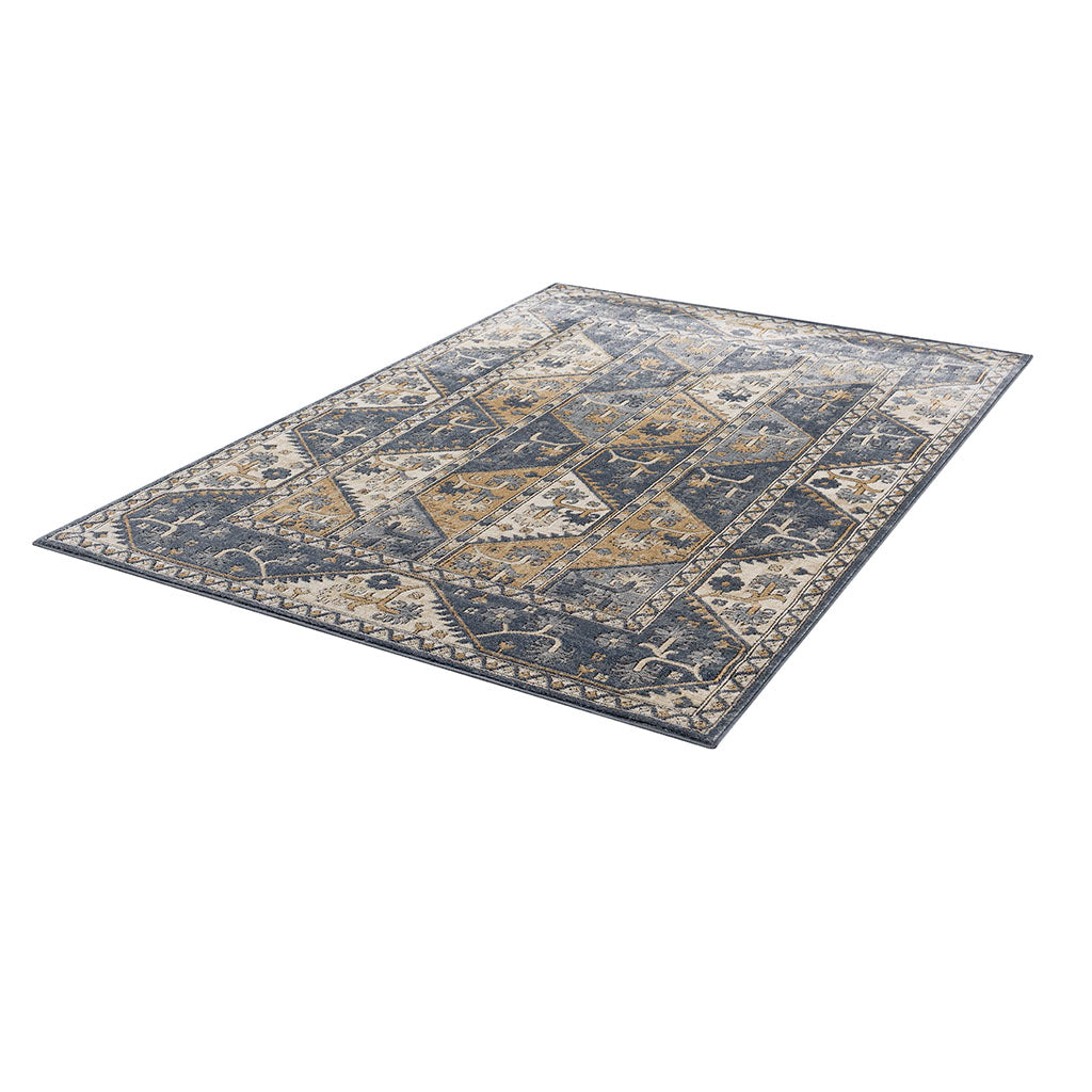 Tiled Border Area Rug Blue Cream Polyester