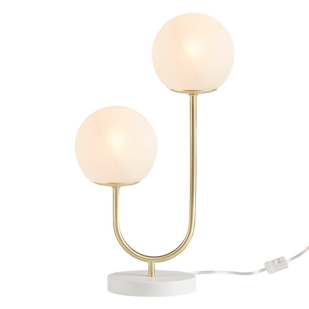 Metal 2 Light Globe Table Lamp Gold White Iron