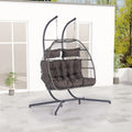 2 Person Outdoor Rattan Hanging Chair Patio Wicker Egg Chair Yes Sectional Dark Gray Uv Resistant Frame Water Resistant Cushion Garden & Outdoor American Design,American Traditional 2 Person Seating Group Polyester Rattan